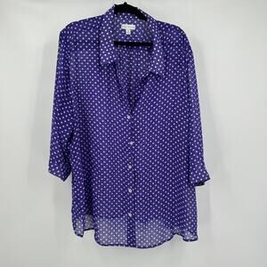 Susan Graver Womens Polka Dot Top Size 3X Purple Sheer Boho Artsy Festival